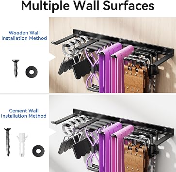 Wall Mounted Home Gym Equipment Storage Rack, Cable Attachments, Lifting Belts, Jump Ropes and Chains