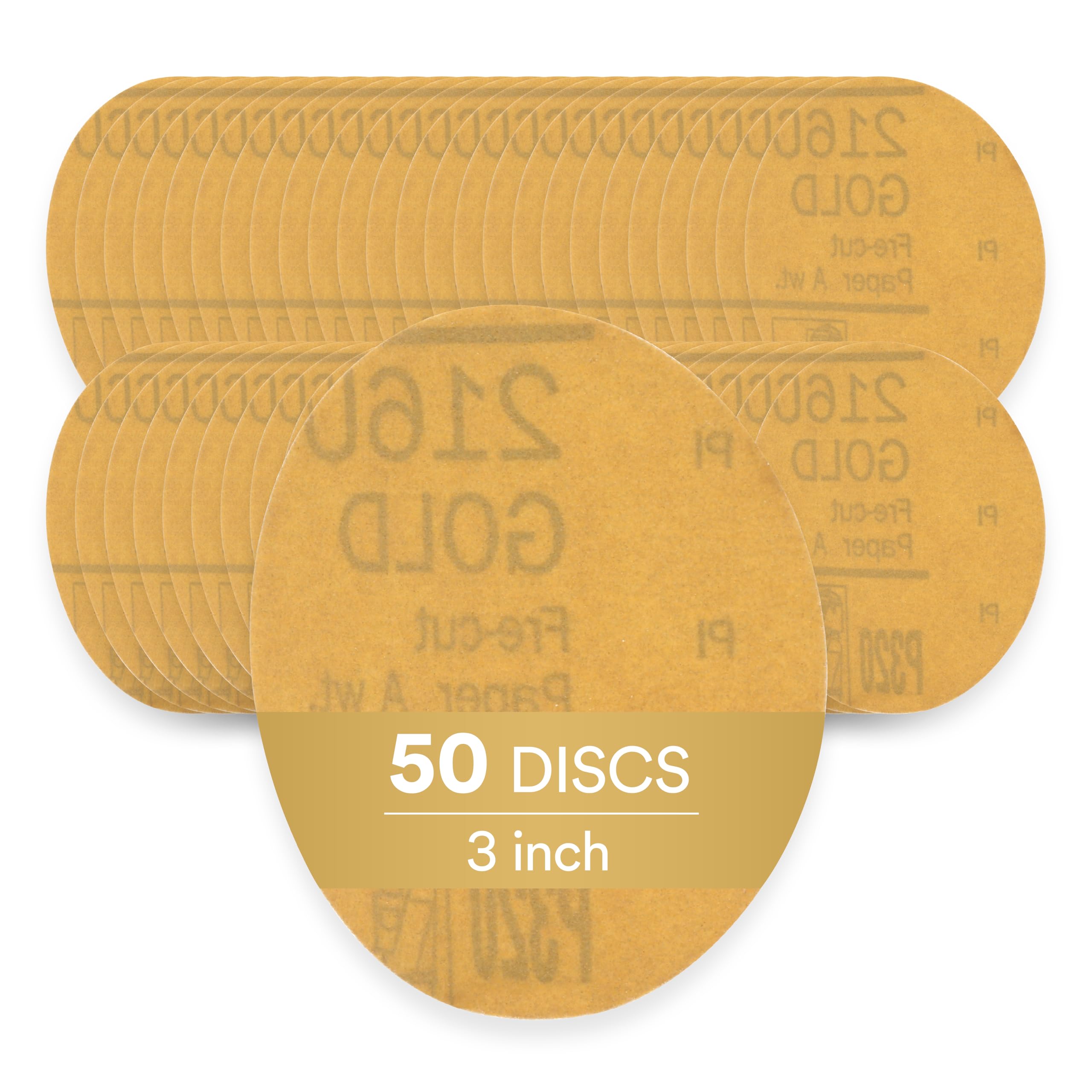 Hookit Gold Disc 216U, 00914, 3 in, P320 Grade, 50 Discs, Automotive Abrasive Discs