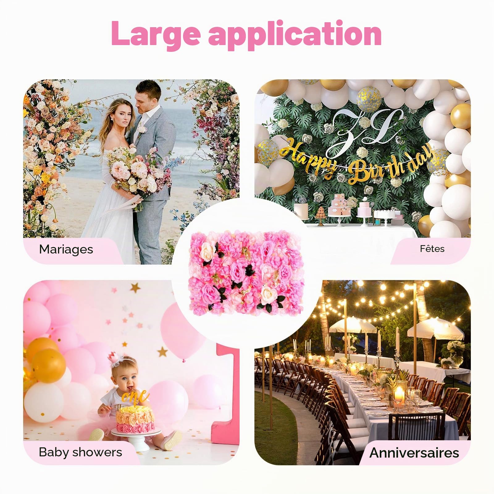 Lot de 12 panneaux muraux de fleurs artificielles, panneau mural de fleurs, fond de rose, décoration de maison, décoration de mariage, fête prénatale, fête, mur de bonbons, zones photo