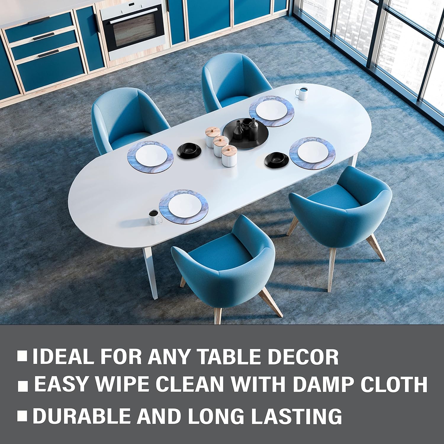 Navy Marble Round Cork Placemats Set of 6