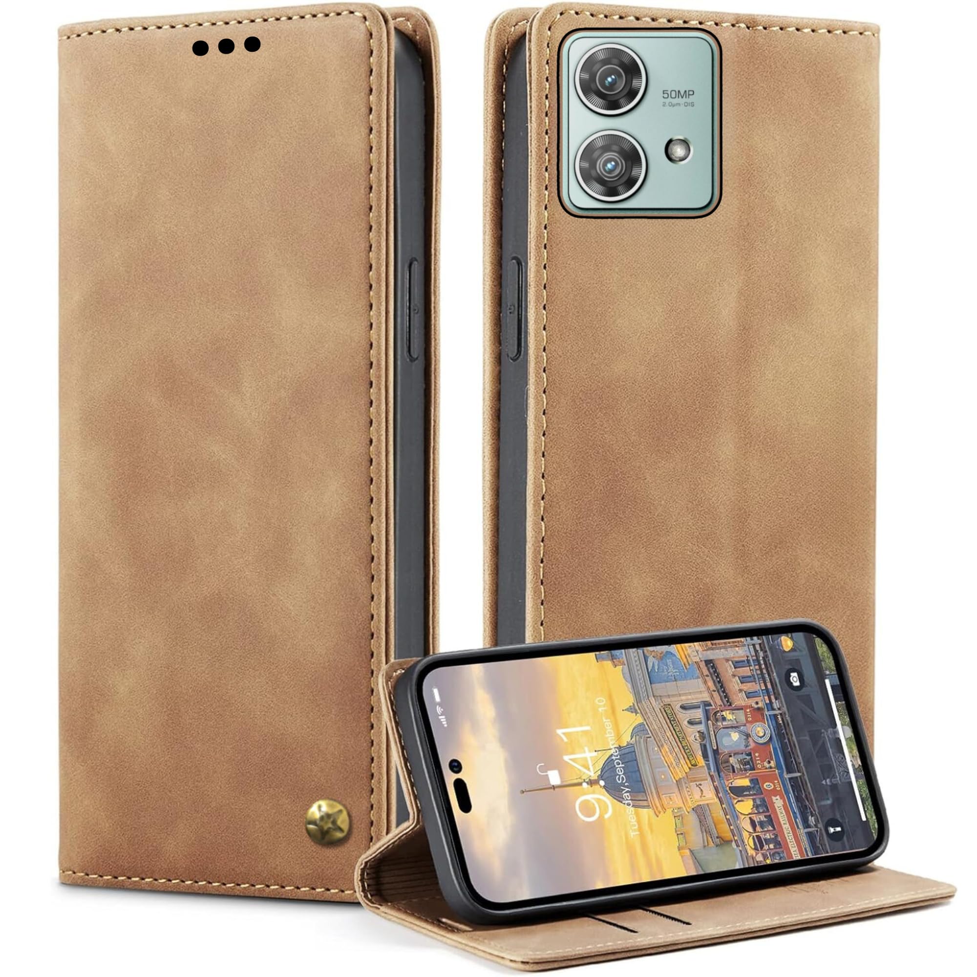 ClickAway Wallet Flip Cover for Moto Edge 40 Neo 5G | (Flexible, Shock Proof | Hand Stitched Leather Finish | Card Pockets & Stand | Back Cover | Fresh Arrival | Matte Brown