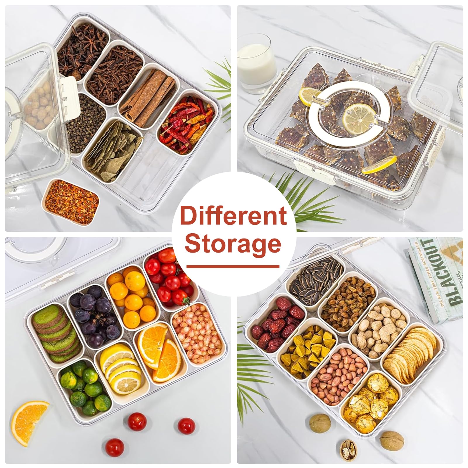 Bandeja dividida para servir con tapa y asa, caja portátil para aperitivos con 16 compartimentos y 16 tenedores, recipiente de aperitivos para fiestas, frutas, frutos secos, dulces, entretenimiento,