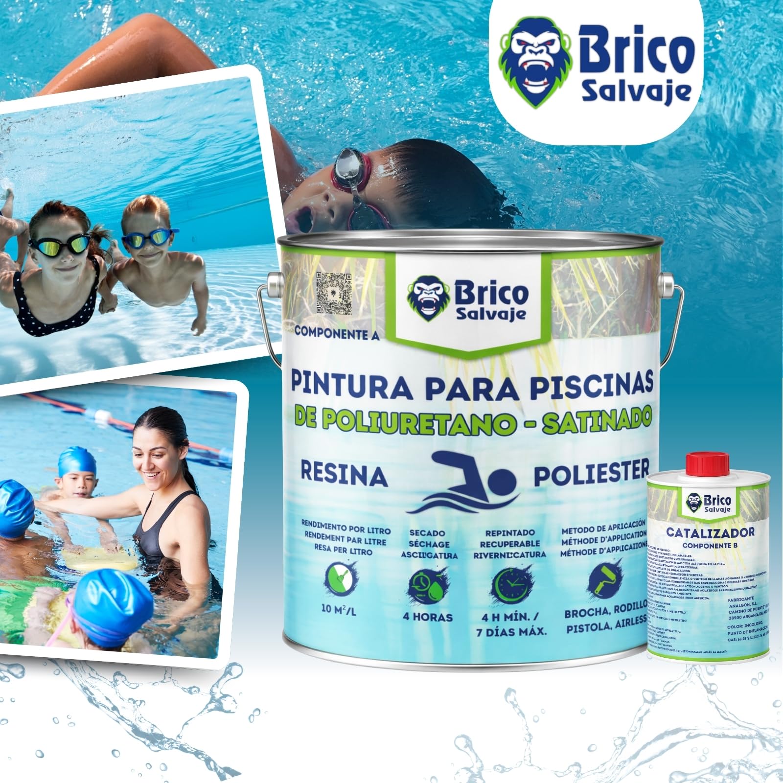 Pintura para Piscinas de Poliester, Cemento, Fibra, Baldosas | Dos Componentes | Buena adherencia (BLANCO, 5+0,75 KG)