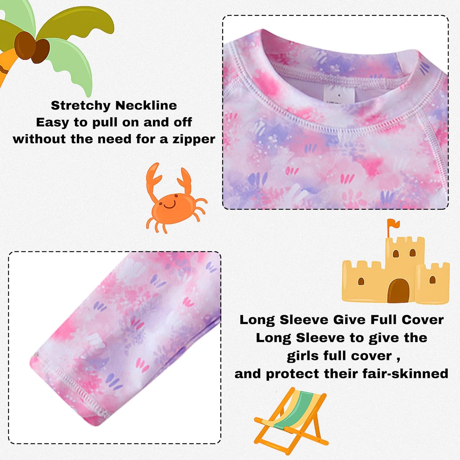 Toddler and Little Girls Rash Guard Swimsuit Set UPF 50+ Swimwear - Image 5