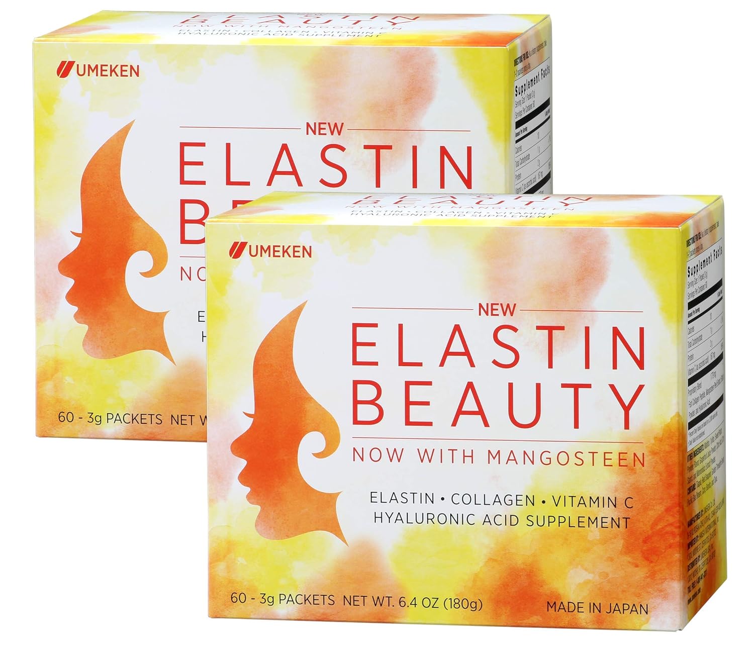 Umeken Elastin Beauty Powder Supplement with Collagen Peptides Hyaluronic Acid Vitamin C and Mangosteen Fruit Womens Health and