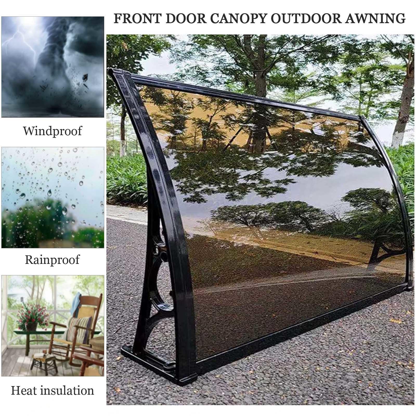 Toldo De Policarbonato Para Puerta - 60x170 Cm, Color Marrón, Resistente A Lluvia Y Nieve, Para Exterior
