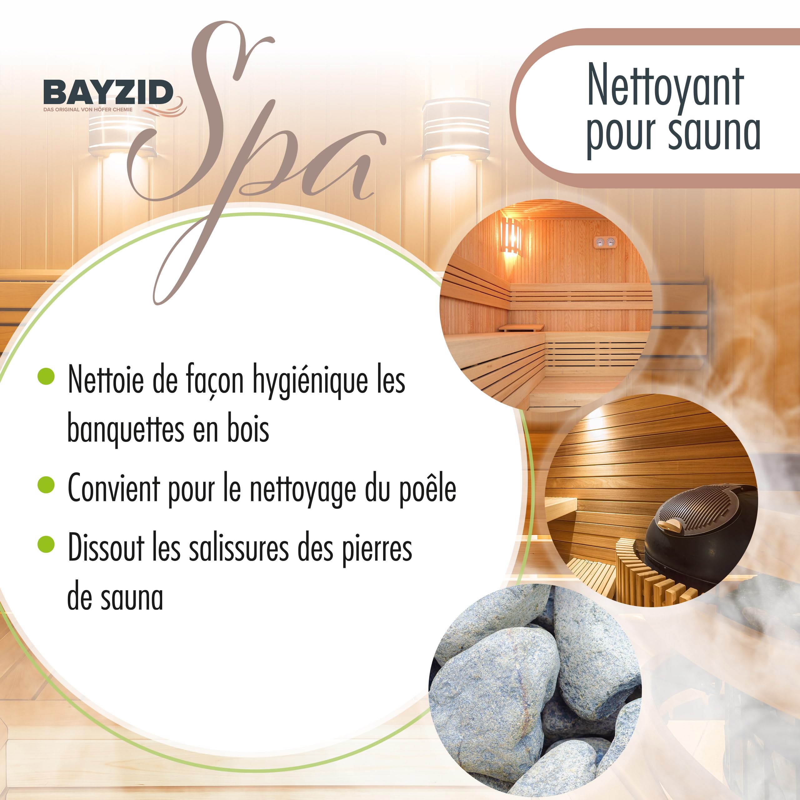 1 L Bayzid SPA Nettoyant pour Sauna concentré parfum eucalyptus, pour le nettoyage du bois du sauna