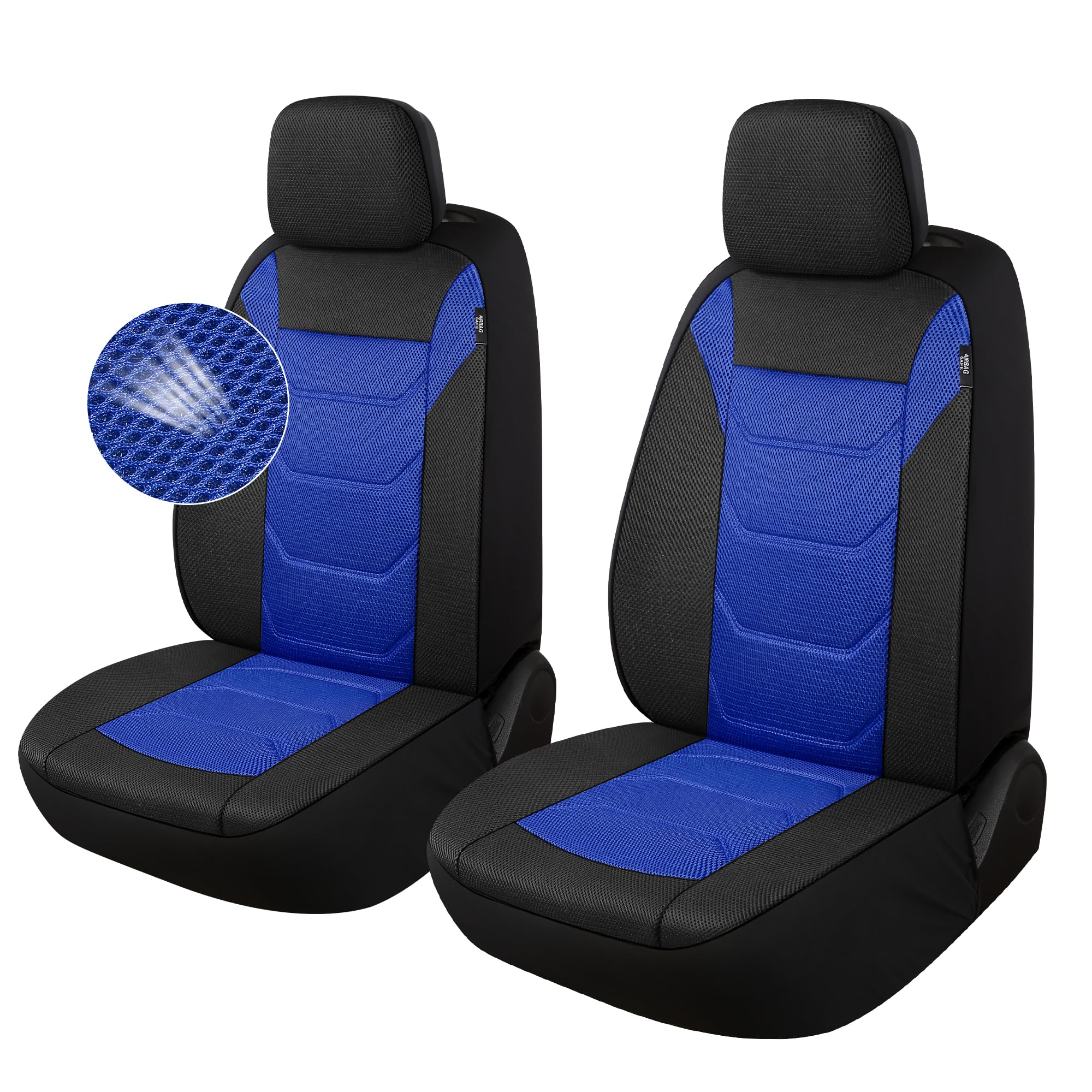 3D Air Mesh Car Seat Cover Front Sets Washable and Breathable Premium Cloth Automotive Vehicle Seat Covers for Cars Interior, Universal Fit for Most Cars, Sedan, Truck, SUV(Black/Blue)