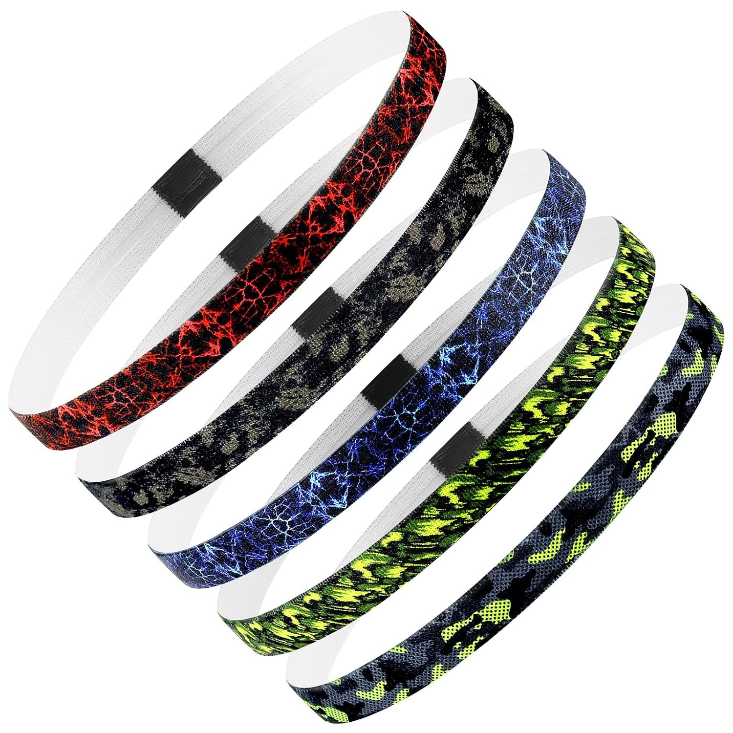Thin Sports Headbands for Women, Men & Kids - 5 Pack Elastic Skinny Sweatbands, No-Slip Soft Hair Bands for Running, Workout, Yoga, Tennis, Basketball, Soccer, Football - Colorful