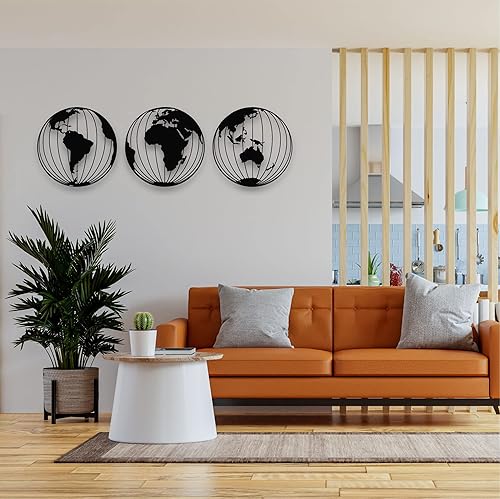 Miniatura 2 de Arte de pared de mapa del mundo de metal, 3 globos de mapa del mundo, decoración de pared de metal, decoración de oficina en casa, colgantes de