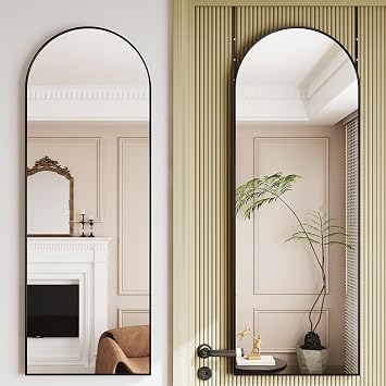 Protylctaster Arched Full Length Door Mirror 19"x51",High-Definition Shatterproof Glass with Protective Film,No-Drilling Hanging or Wall Mount,Hooks Included Full Body Mirror for BedroomBlack