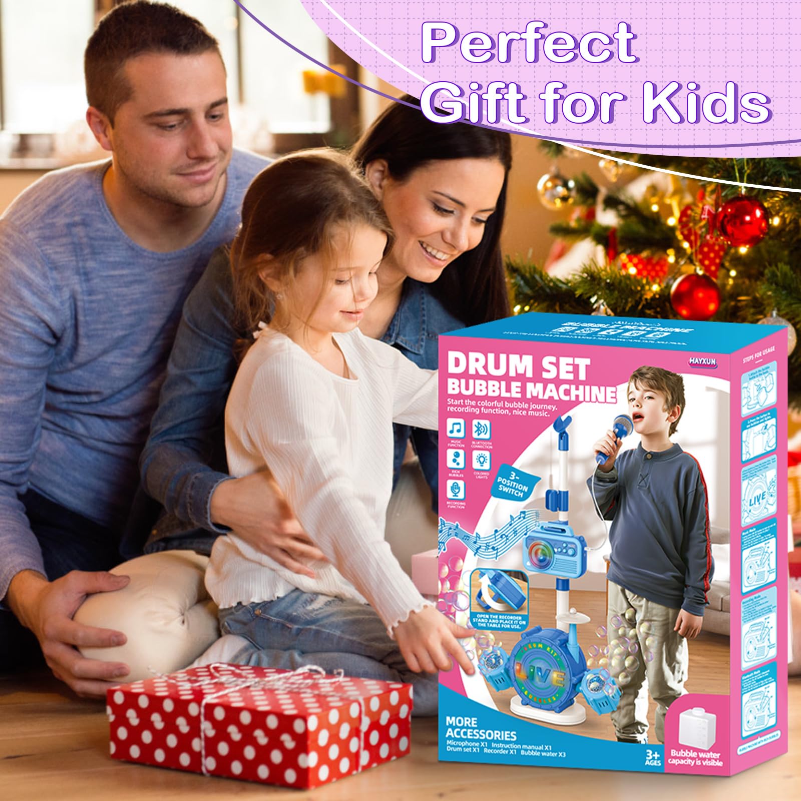 Microfono per karaoke Bluetooth per bambini, con supporto regolabile, macchina per karaoke per bambini, con macchina per creare bolle, cambia Vioce, luci colorate, microfoni per cantare Natale, regali