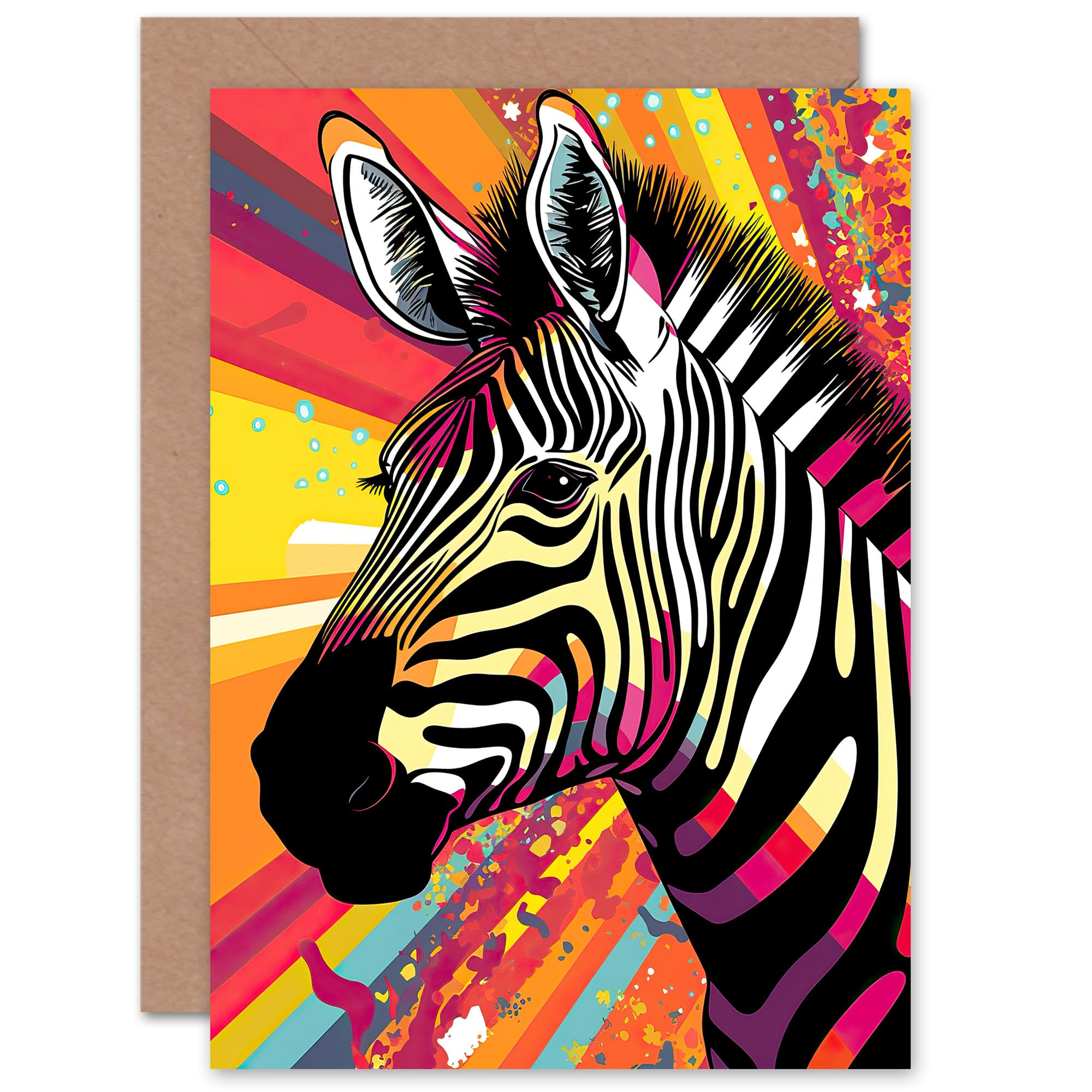 Artery8 Vibrant Zebra Portrait Bright Bold for Wife Her Mum Sister Daughter Mom Gran Nan Birthday Thank You Congratulations Blank Art Greeting Card