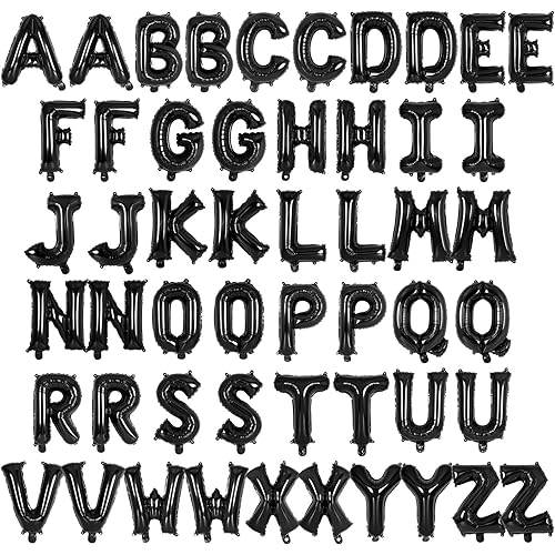52 Pcs Black Letter Balloons,16 Inch Foil Alphabet Letter Balloons,Letter A-Z Balloon Banner Custom Phrase Balloon for Birthday Party Wedding Anniversary Decoration (Black 52pcs)