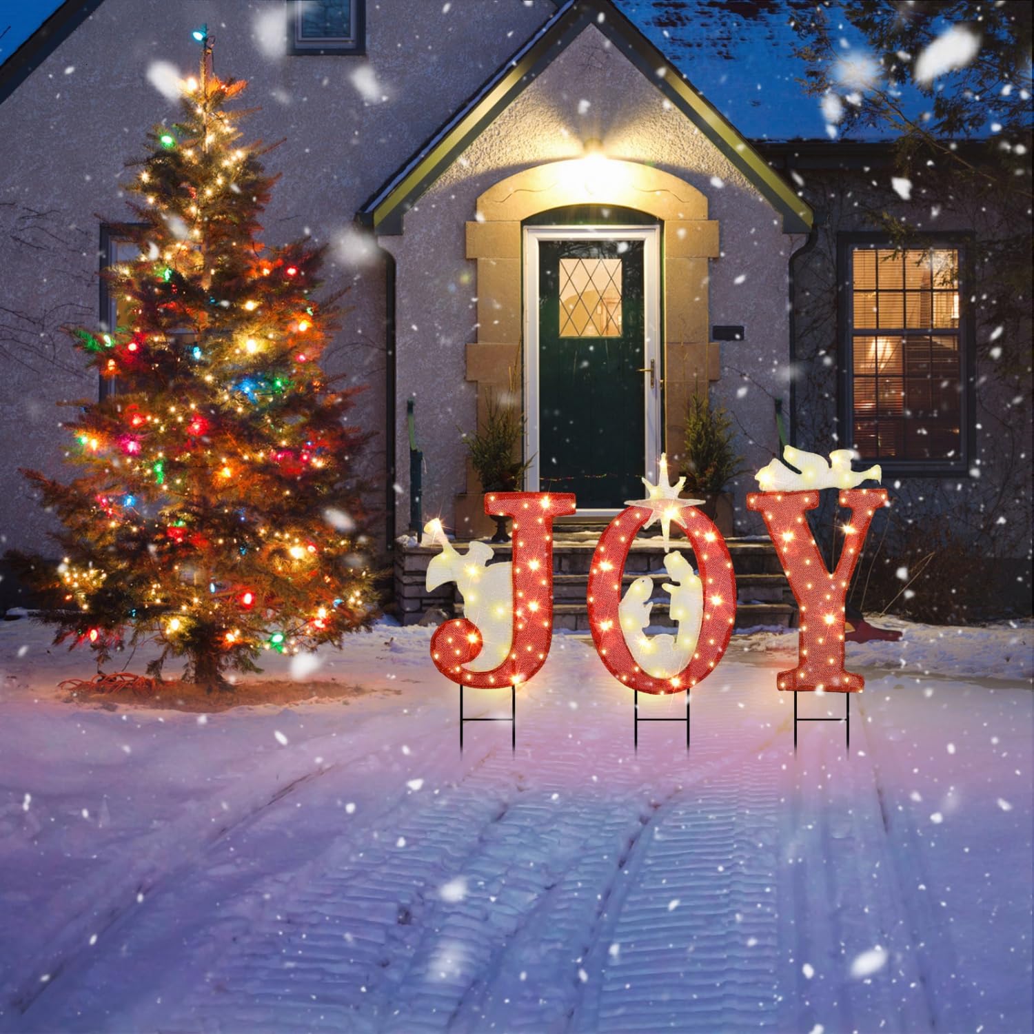 JETEHO 30.89 Inch Nativity Outdoor Christmas Decorations, 3 PCS Nativity Sets with Gold Star for Home Lawn