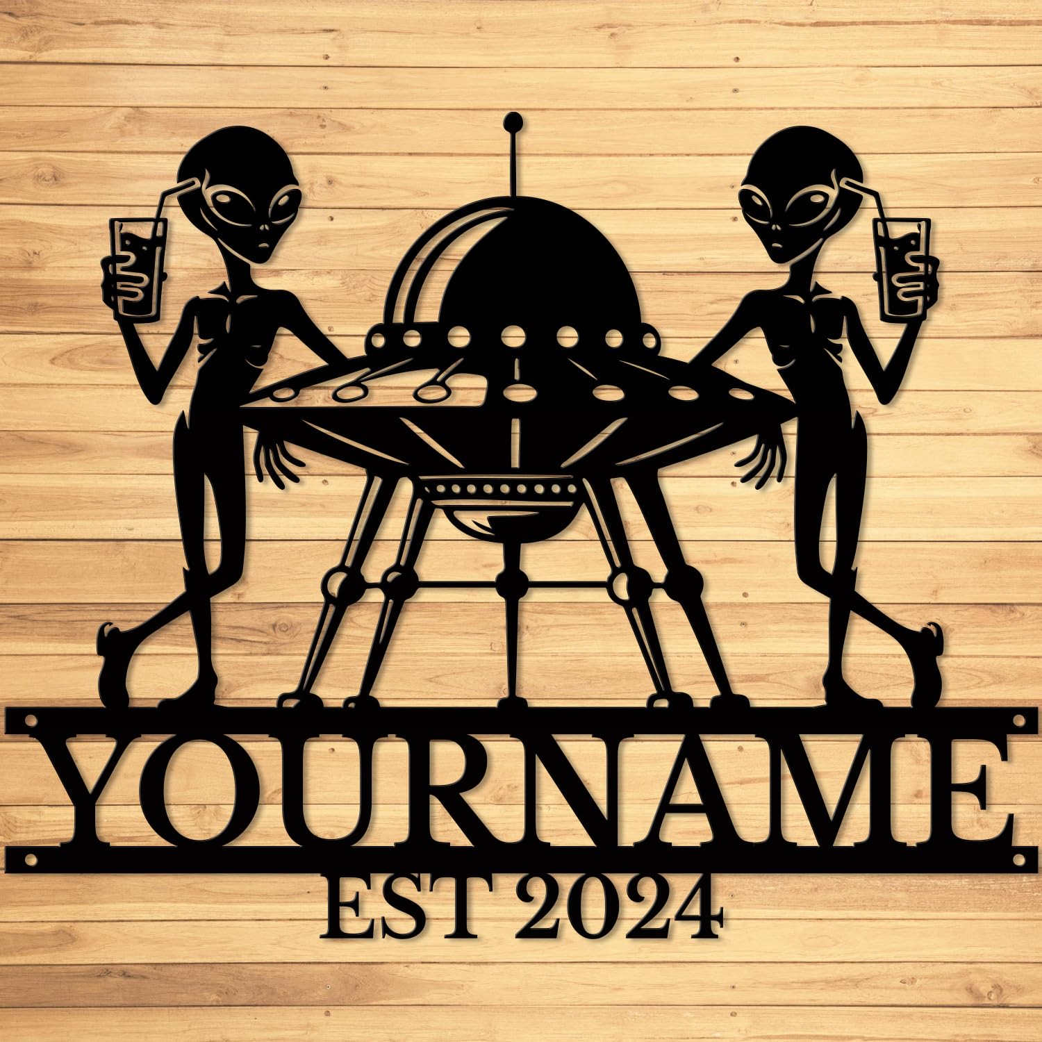 Custom UFO Metal Name Signs, Personalized Alien Wall Art, Outdoor Home Decor (Style F)