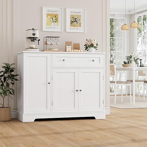 Vista 2 de HOSTACK Buffet Cabinet with Storage, Modern Sideboard Buffet with Doors, Wood Coffee Bar Kitchen Storage Cabinet with Drawer and Adjustable Shelf