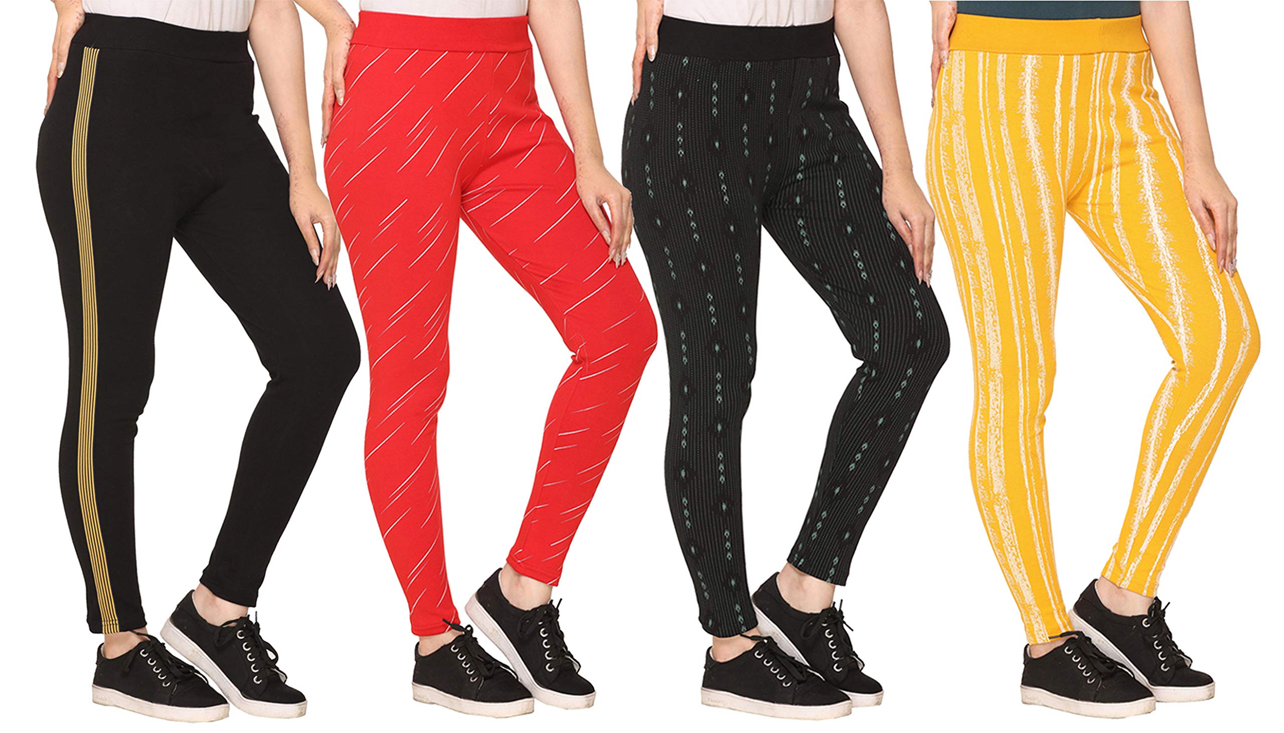 SHAUN Women Free Size (Waist Size-26-34 inch) Stretchable Jegging (Length 37-39 inch_Pack of 4)