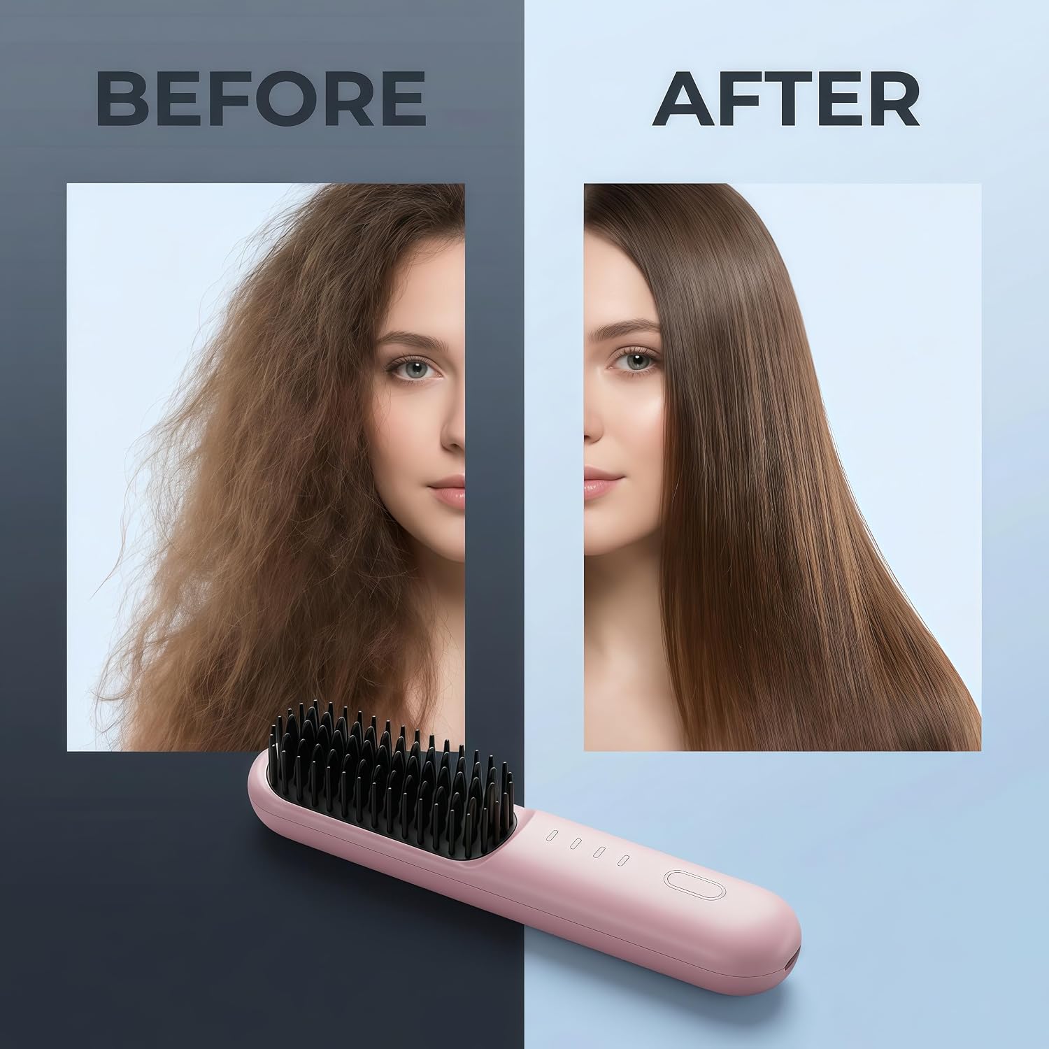 2026 New Cordless Hair Straightener Brush, Go Brush for Short Hair Pro,300M Negative Ion Anti-Frizz, Type-C Rechargeable Portable Straightening Comb (Pink)