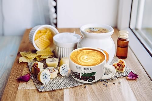 Miniatura 6 de Kovot Juego de cuencos de cerámica con temática navideña de 24 onzas con tapa y asa, uso para ramen, sopa, cereales y como taza de café, lleva tu