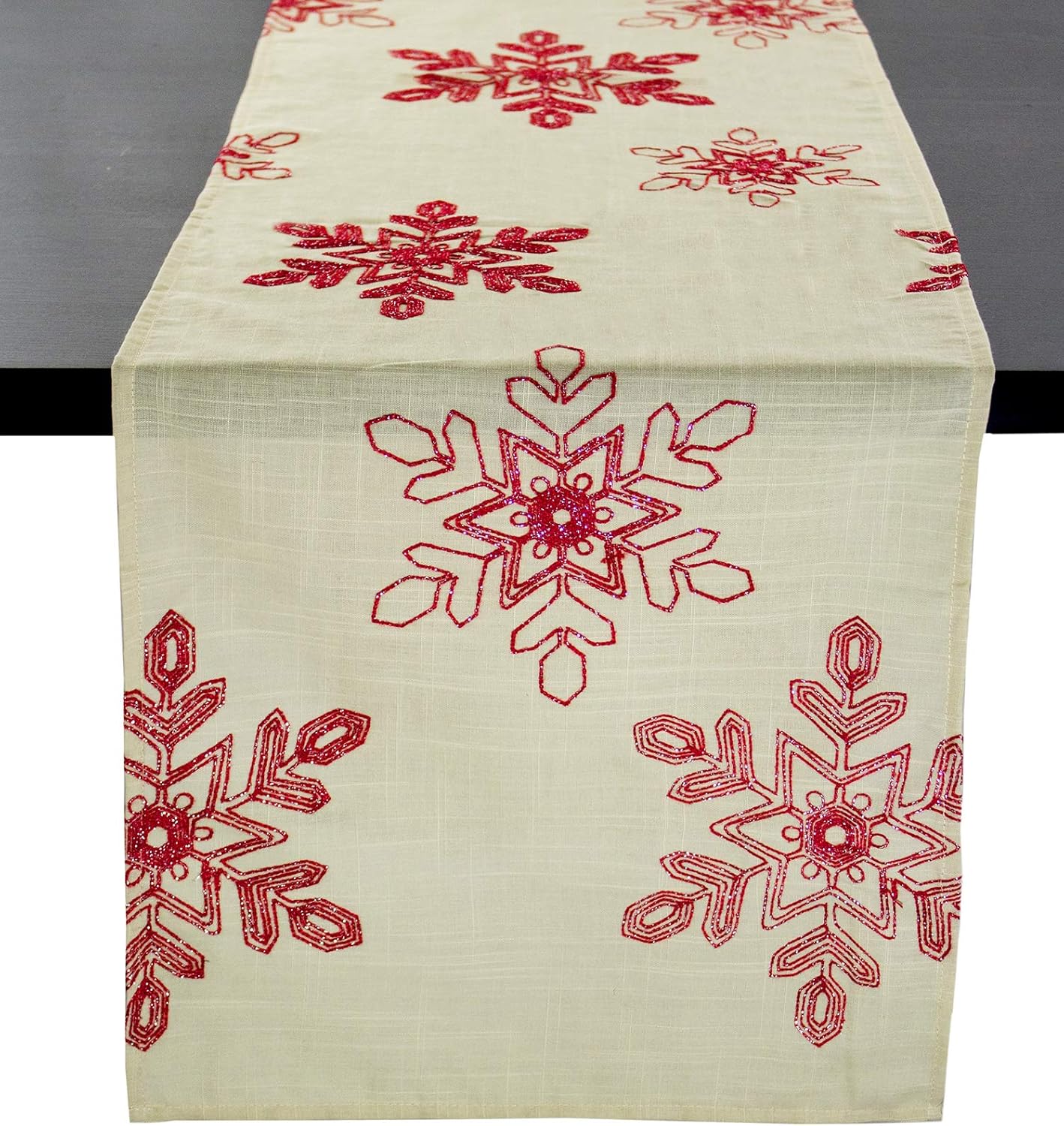 Fennco Styles Holiday Nivalis Collection Snowflake Design Decorative Table Runner 16"W x 108"L - Silver Table Cover for Home, Dining Table, Christmas Décor, Banquet, Family Gathering, Special Occasion