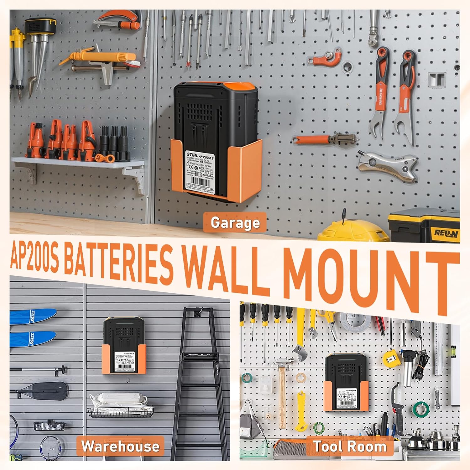 Wall Mount Holder for STIHL AP 200 S Battery, Battery Storage Compatible with STIHL AP 200 S System Products, Orange