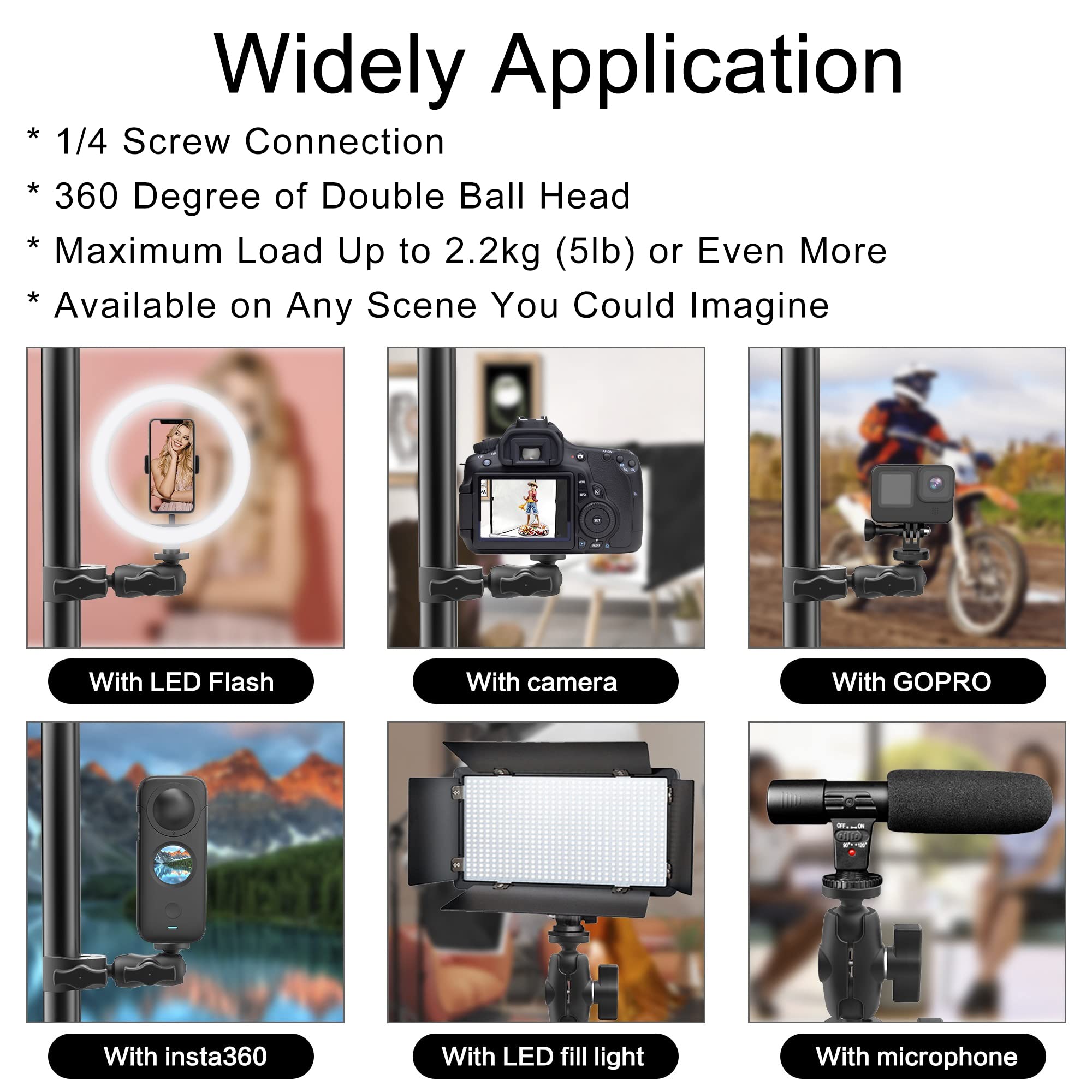 Adattatore Per GoPro A Testa Sferica (1 Pollice) – Vite Zigrinata E Panno Incluso – Per Hero, Osmo Action, AKASO