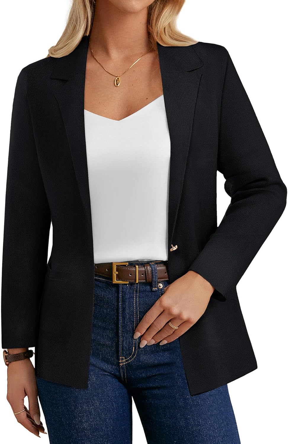 GRACE KARIN Sweater Blazers for Women Business Casual Long Sleeve Open Front Work Office Cardigan Suit Jackets with Pockets