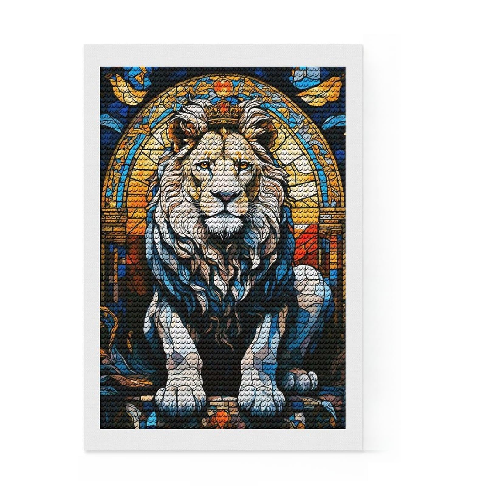 Junmoney A King Lion DIY Diamond Art Canvas Kit 8"x12", Enjoyable At-Home Hobby, Creative Leisure Activity, Home Wall Decor