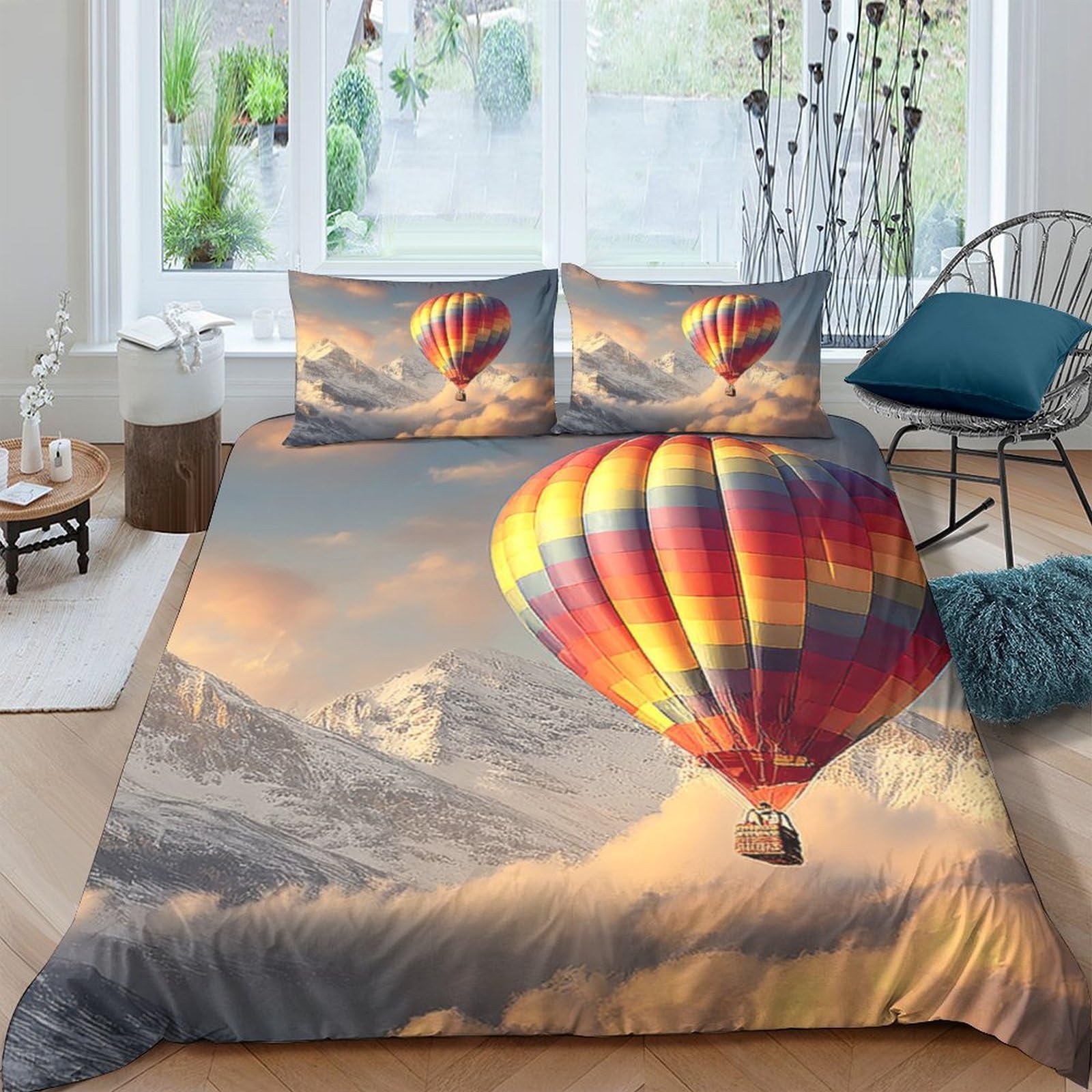 Ctjqhvkz Style-7 3D Printed Hot Air Balloon Fitted Sheet Microfiber Colourful Mountain Bed Cover For Bedroom Dorm Mattress Decor Single（135X200cm）