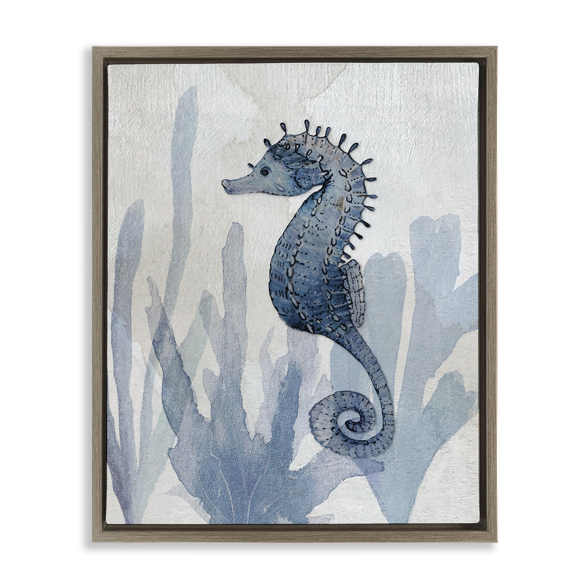 Stupell Industries Montalcino Elm (Textured) 'Organic Seaweed & Seahorse'| Floating Frame Canvas Art