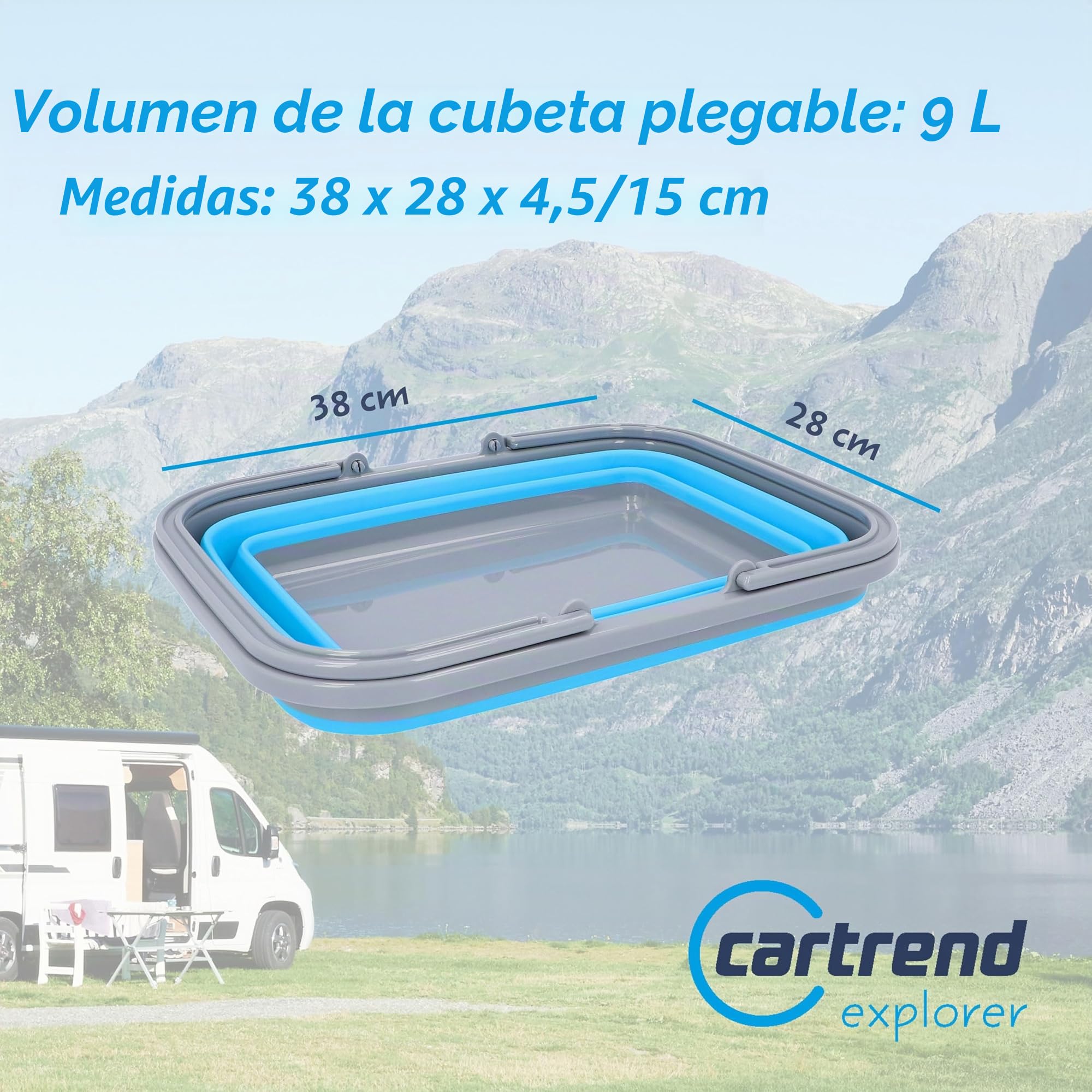 cartrend Cubo Plegable con asa, para Lavar los Platos, Compras, Transporte, lavandería, 9 litros, Camping, Camping, Camping, Caravana, Caravana, Accesorios para caravanas, Accesorios para caravanas,