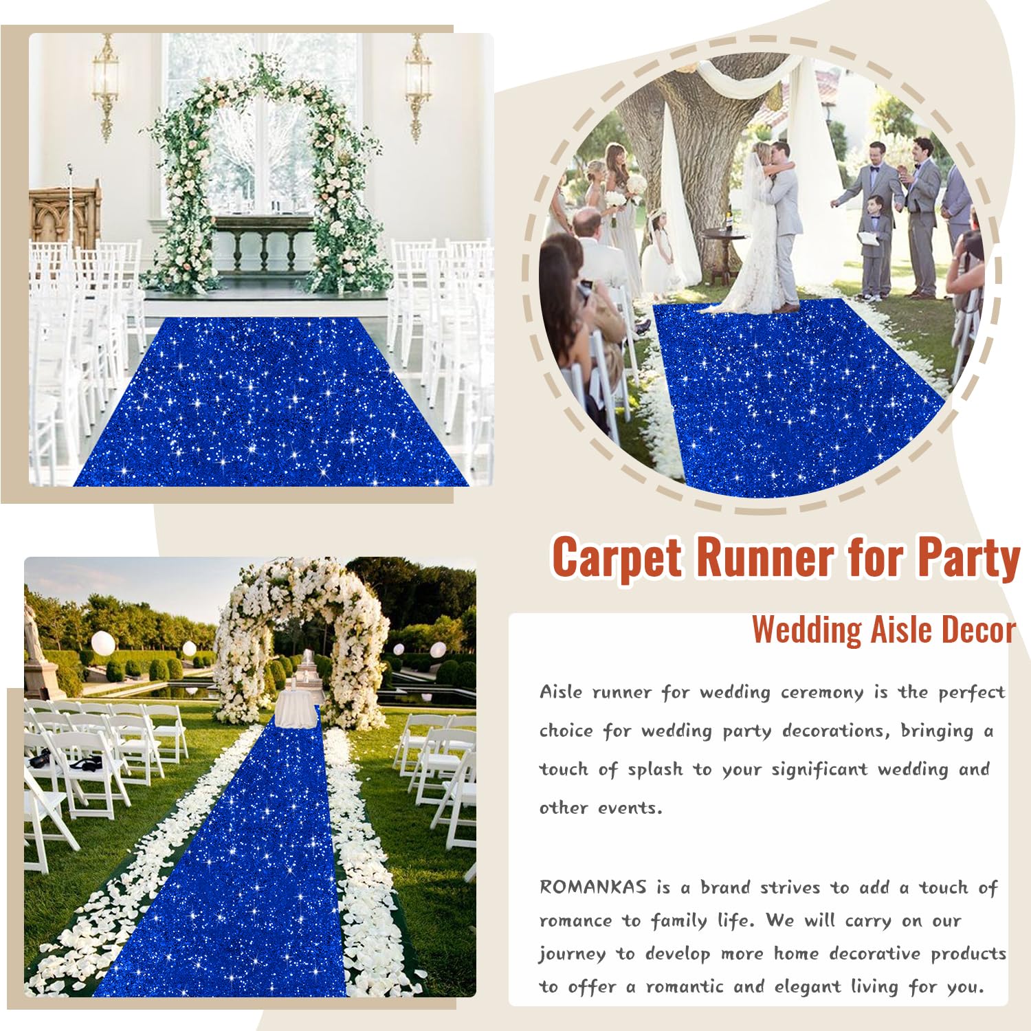 Runner blu per feste, 1,2 x 6,1 m, con paillettes, per cerimonie di nozze, luccicanti, corridoi, corridoi, runner da pavimento per addio al nubilato, decorazione per feste