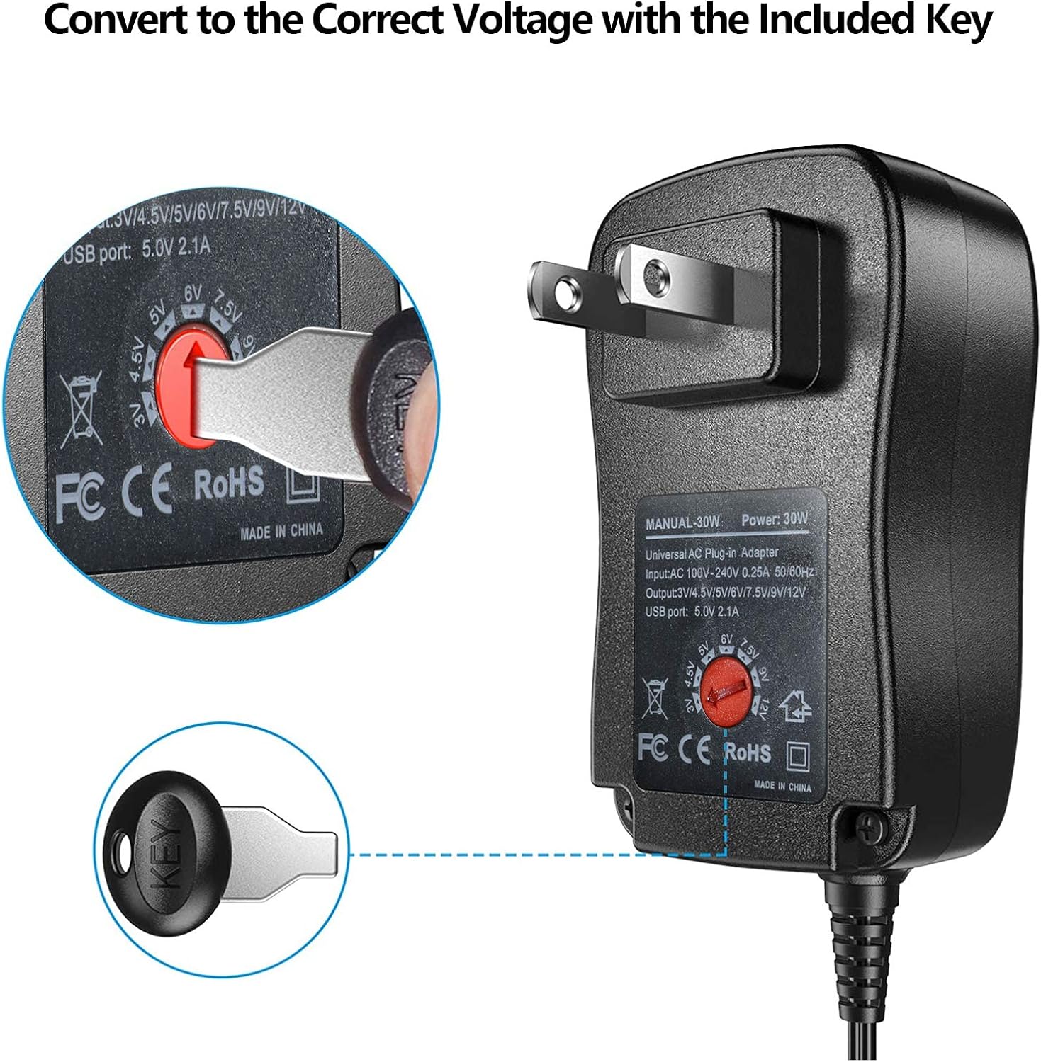 30W 3V 4.5V 5V 6V 7.5V 9V 12V Adjustable Voltage Universal，AC/DC Adapter Power Supply for Household Electronics : Electronics