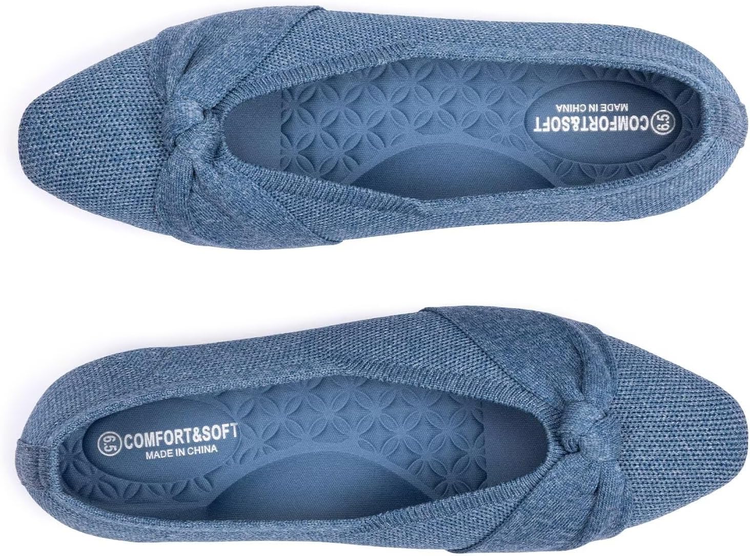 Frank Mully Women's Flats, Square Toe Foldable Flat Shoes with Bow & Arch Support, Soft Knit Slip-On Comfort for Travel, Work, Commuting