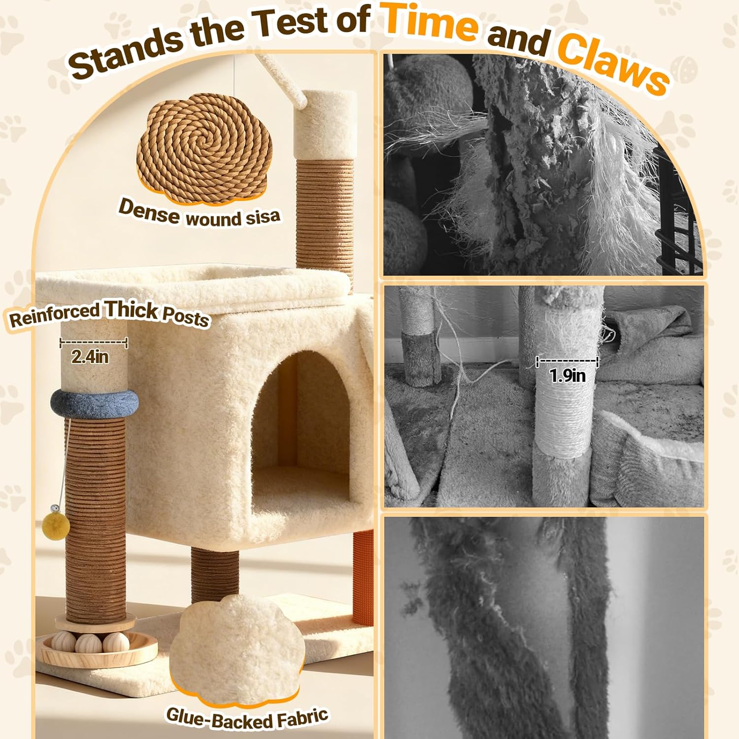 [Small but Mighty] PetDance Pro-Durable Cat Tree,Space-Saving Cat Tower with Multiple Fun,All-in-1 Powerhouse with Interactive Ball Track Toy & Self-Grooming Brush for Energetic Cats,Beige