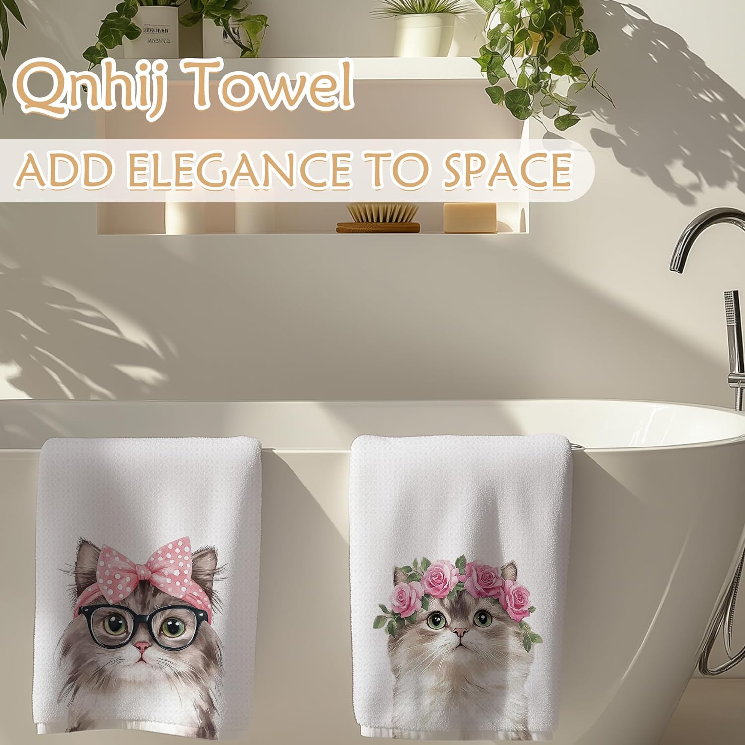 Coquette Cat Kitchen Towels, Cats Lover Mom Lady Gifts Dish Tea Towels for Kitchen Decor, Pink Bow Floral Cute Kitten Decorative Hand Towels for Bathroom, 16x24 Inch Set of 2 - Image 4