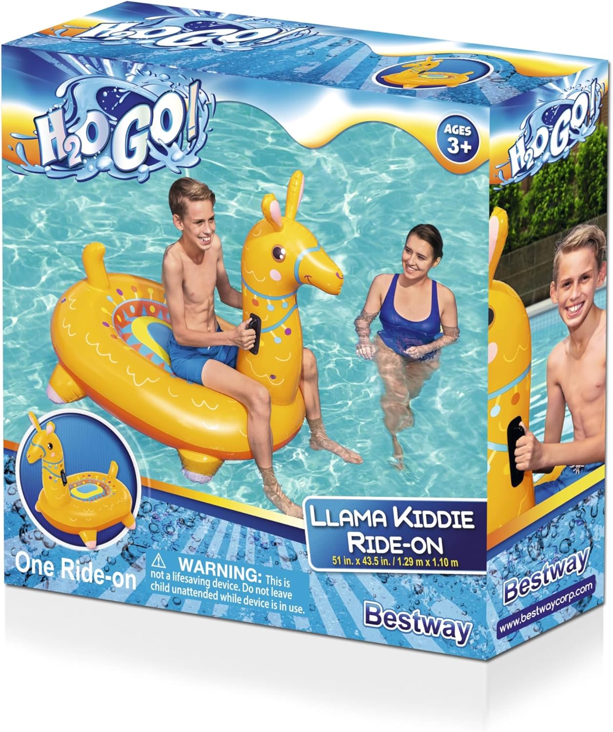 Bestway H2OGO! Llama Kiddie Ride-On Inflatable Pool Float (53" x 56") | Pool Floatie for Children and Kids | Ideal for Ages +3 and Up