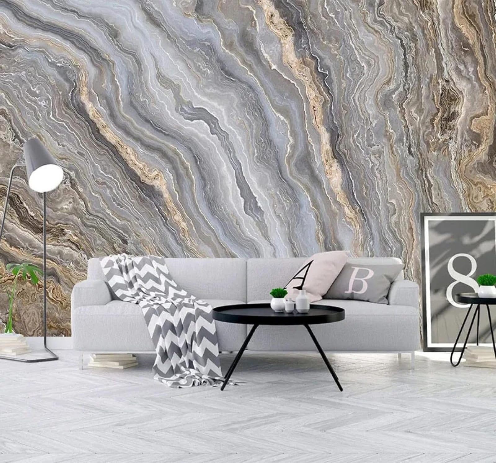 Tzxztt Abstract Stone Texture Gold Marble Effect Art Modern 3D Wallpaper Premium Textured Silk Neutral Tones Material Ideal for Living Room Bedroom-400cm×280cm