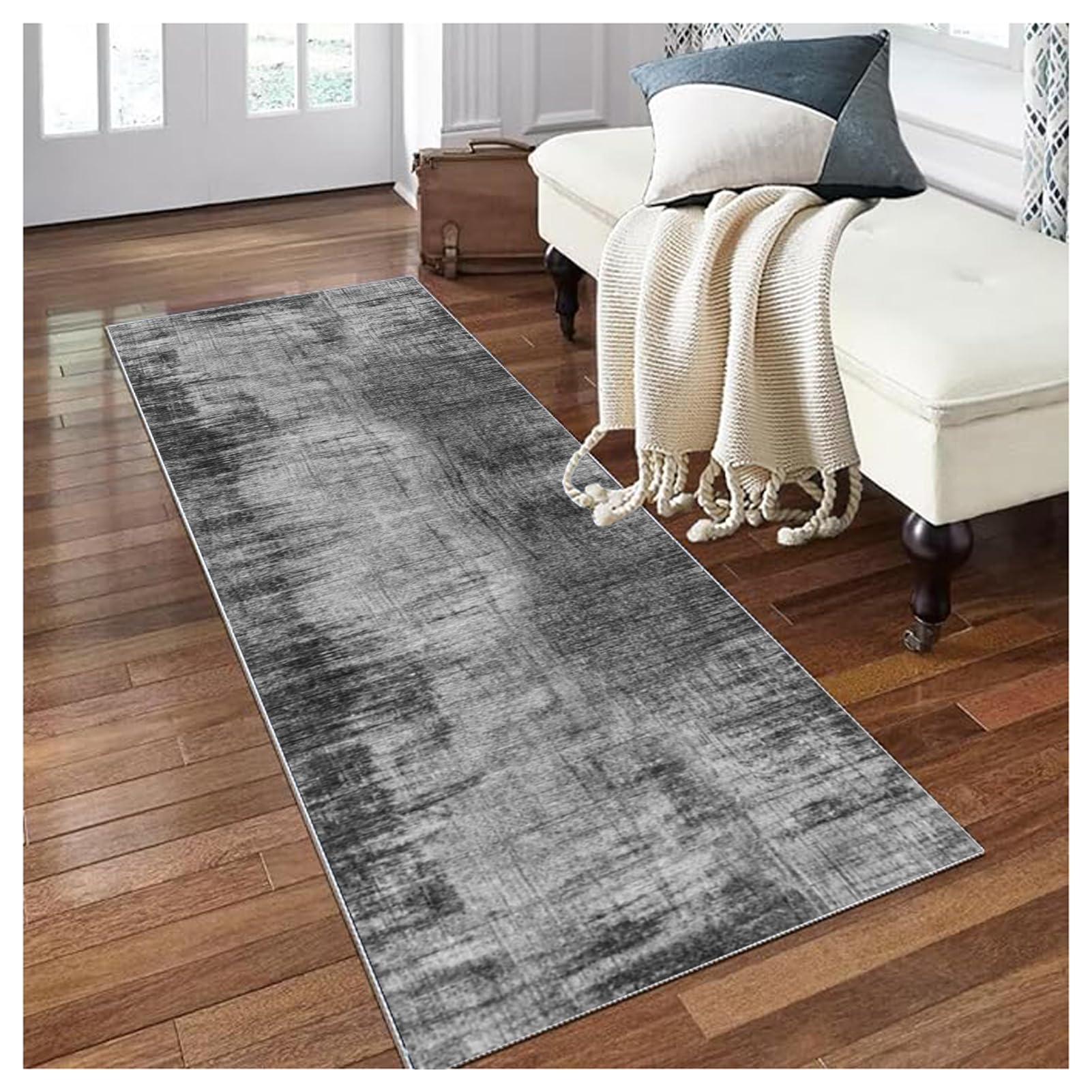 Siunwdiy Alfombra Larga para Pasillo, Cocina, Antideslizante, Lavable, Pasillo, Cocina, Gris Oscuro, Alfombra de Pasillo, Alfombra por 1 Metros, Alfombra de Cocina, Dormitorio, salón,60X100CM