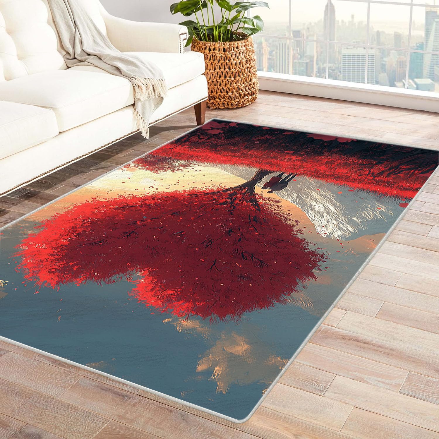 Tapis rouge 3D arbre de coeur 60x90cm en flanelle douce pour salon