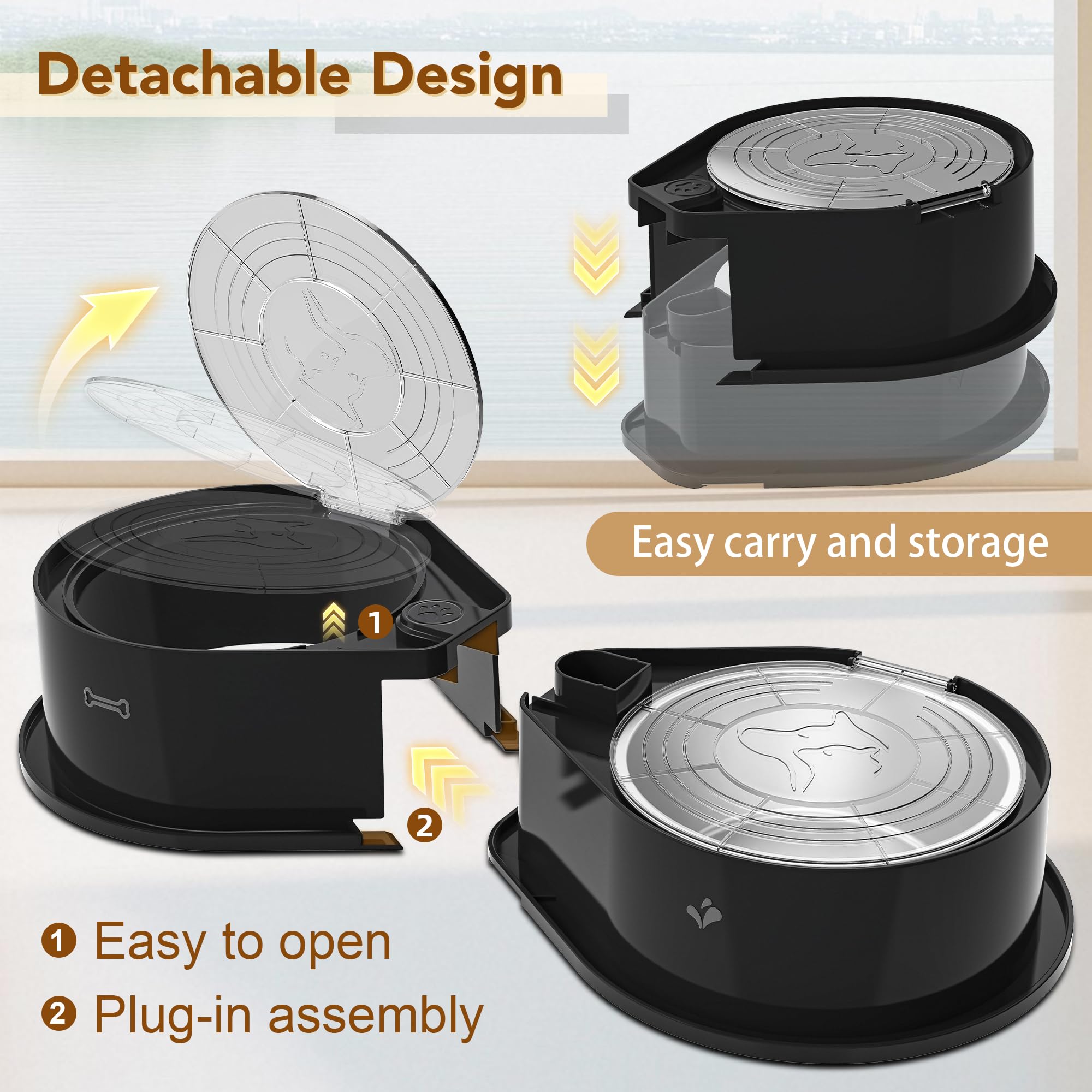 Newget Juego de Cuencos de Acero Inoxidable con Tapas, Cuencos Dobles de Metal 304 para Alimentos y Agua para Perros y Gatos, comedero para Mascotas de Gran Capacidad con Cubierta Que Mantiene la
