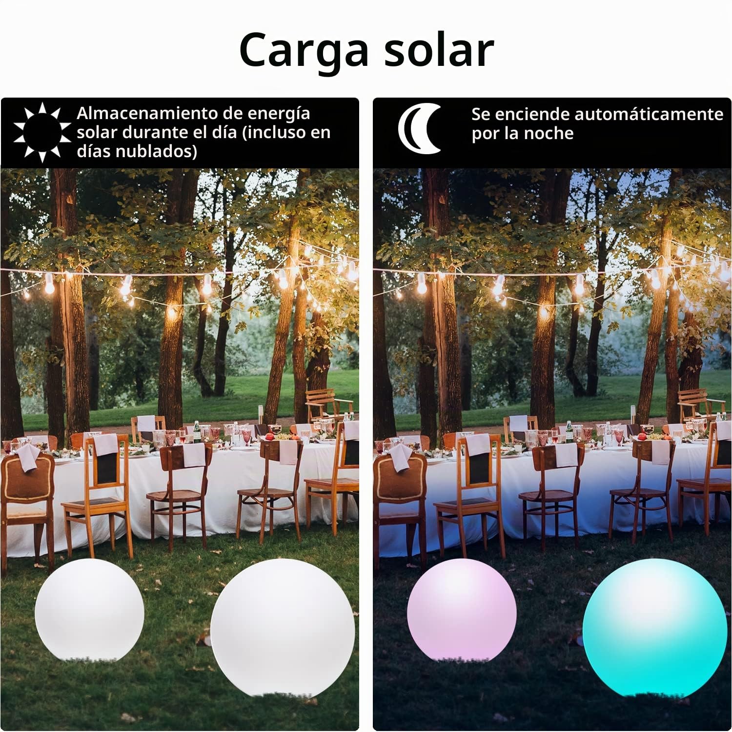 VELAMP Esfera LED RGB recargable solar de 40cm. Con control remoto
