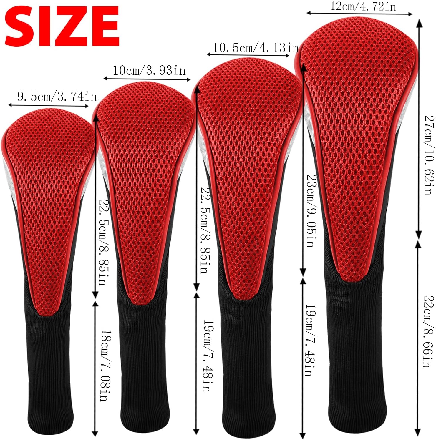 Andux 4pcs/Set Mesh Golf 460cc Driver Fairway Wood Club Head Covers Long Neck with No. Tags