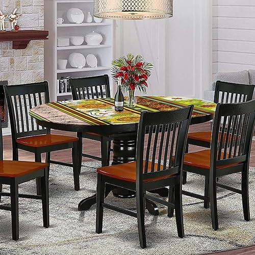 Miniatura 2 de Mantel ajustable ovalado de poliéster con bordes elásticos florales, almohadilla de mesa ajustable con diseño de flores ornamentales, se adapta a