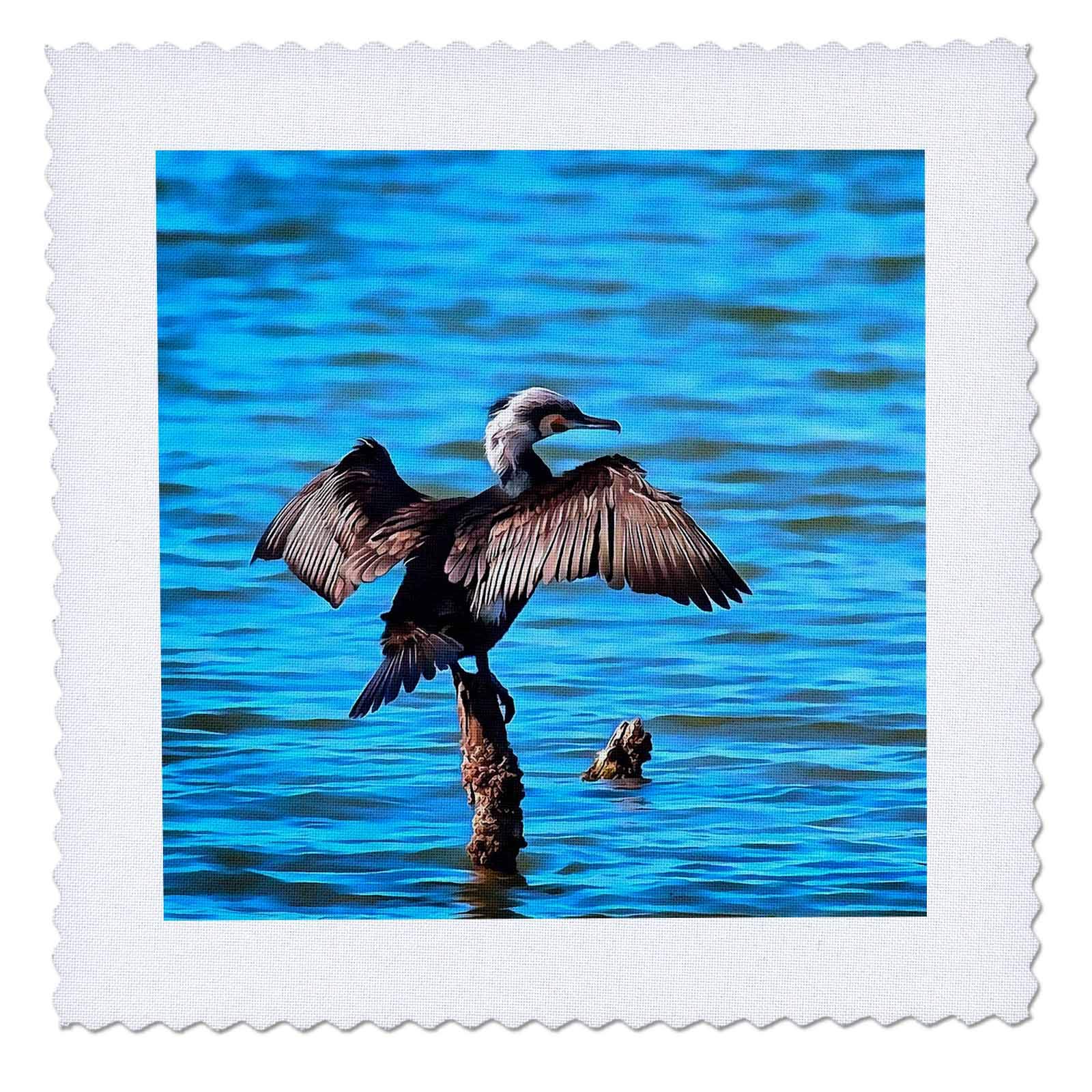 22x22 inch Quilt Square - Cormorant Wings on Blue Water Acrylic Painting - Cormorant
