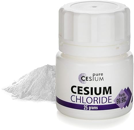 Cesium Chloride CsCl 25g Crystal Poeder, Zuiverheid >99,99%, door Pure Cesium, Certificaat van Analyse inbegrepen, Getest in een gecertificeerd laboratorium, direct kopen van fabrikant, 1 oz