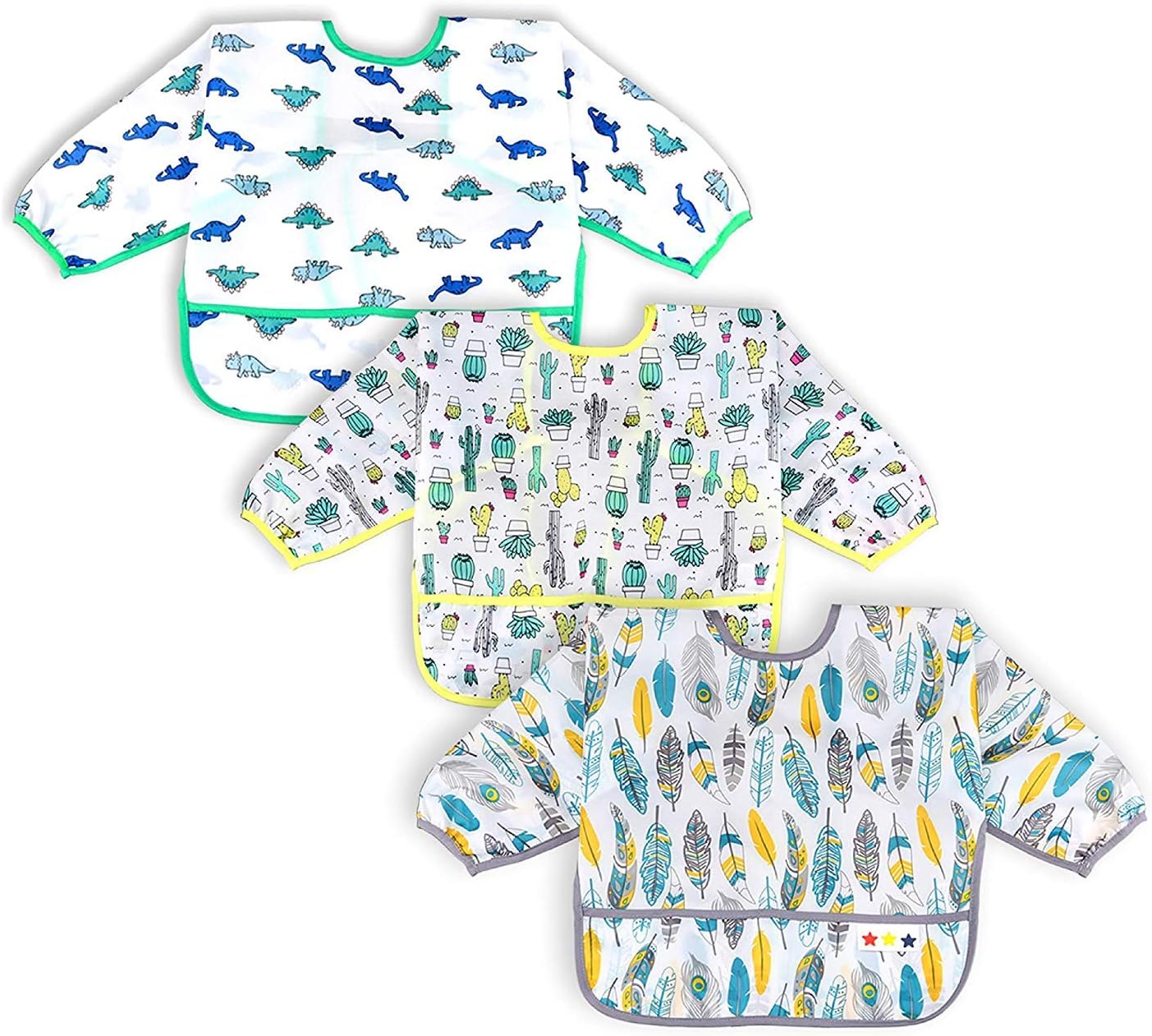 Baby Bibs 6-24 Months Bibs with Sleeves Long Sleeved Bib Baby Bandana Bibs Drool Baby Bib Apron Baby Drool Bibs for Boys Infant 3-Pack