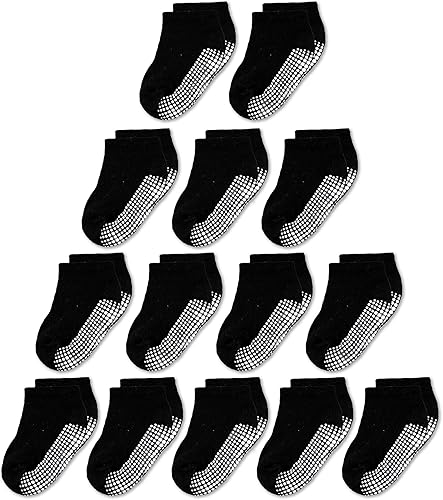 CozyWay Baby & Toddler Socks With Grippers Non Slip Low Cut Grip Socks for Girls and Boys Soft Comfy Cotton 14 Pack