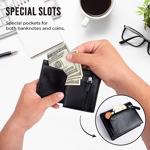 Miniatura 6 de Cartera para tarjetas de crédito, bolsillo frontal con bloqueo RFID, tarjetero con ranura para tarjetas emergentes, ventana de identificación,